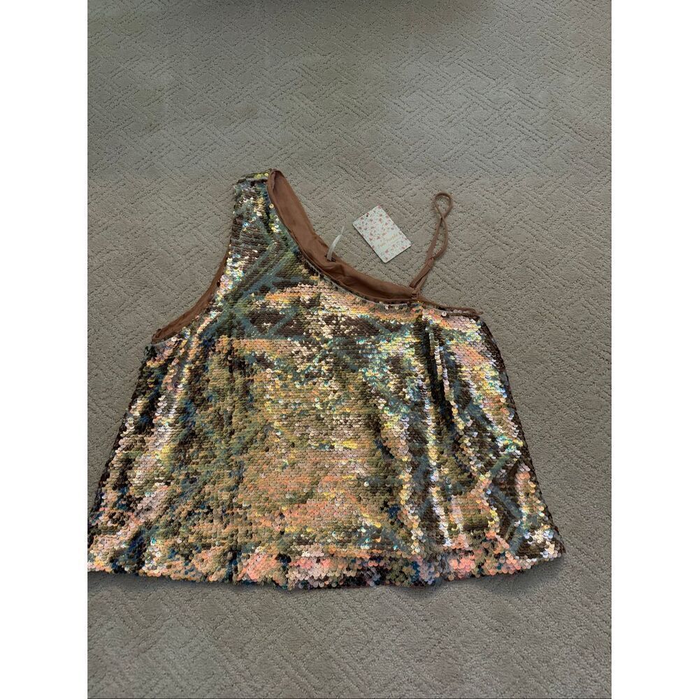 NWT Free People Sparkle Dust Sequin One-Shoulder Top